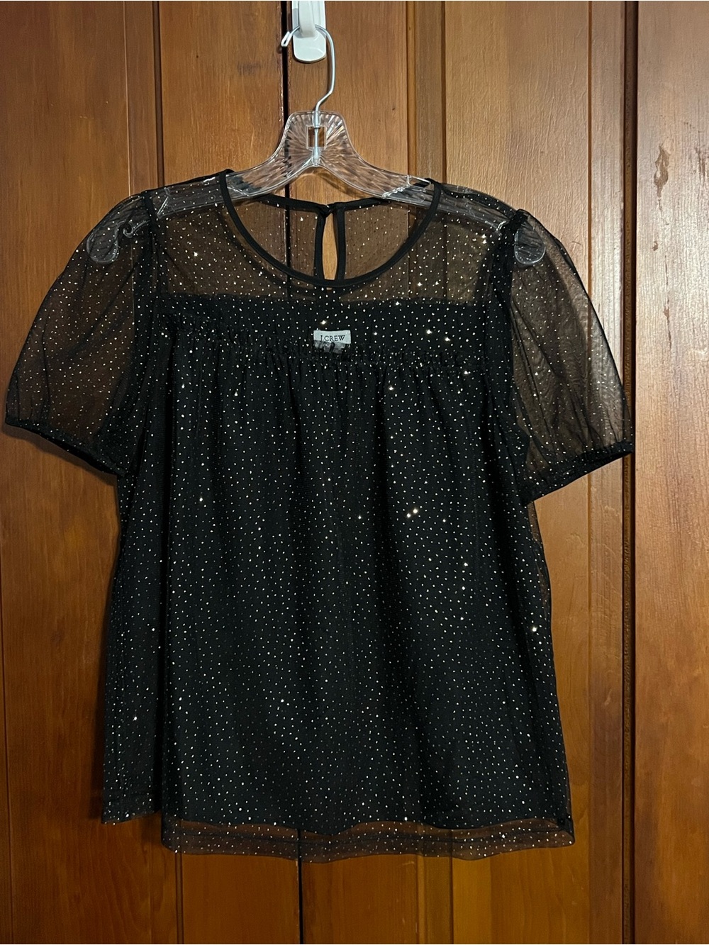 J. Crew NWT Sparkle Puff Sleeve Tulle Top Gold Black Women’s Size Small